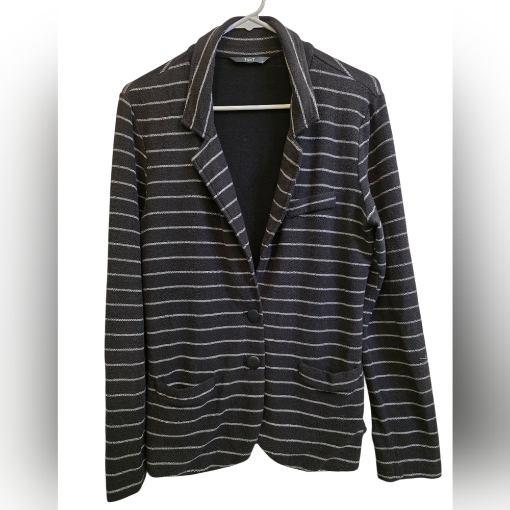 Tart Black & White Striped 2 Button Sweatshirt Blazer Size M EUC
